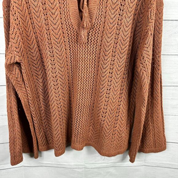Frye and Co Womens Large Open Knit Flared Sleeve Tassel Tie Sweater  Western - Picture 5 of 9
